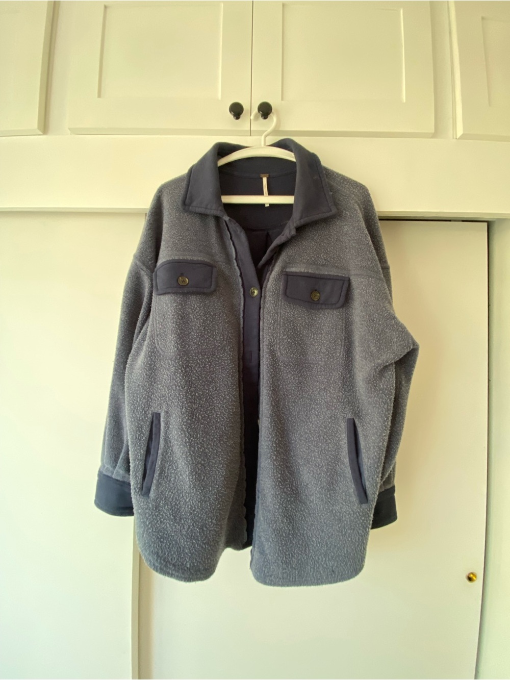 Free People Slate Blue Sherpa Shirt Jacket